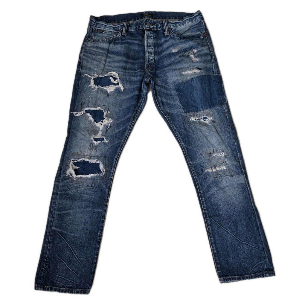 Polo Ralph Lauren Jeans Mens 34x30 Blue The Sullivan Slim Tapered Distressed